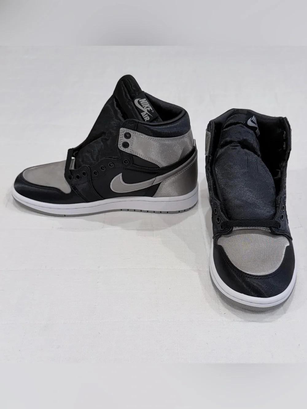 Nike Air Jordan 1 Retro Hi OG Mid Black Silver Grey White Satin Shadow Sneakers